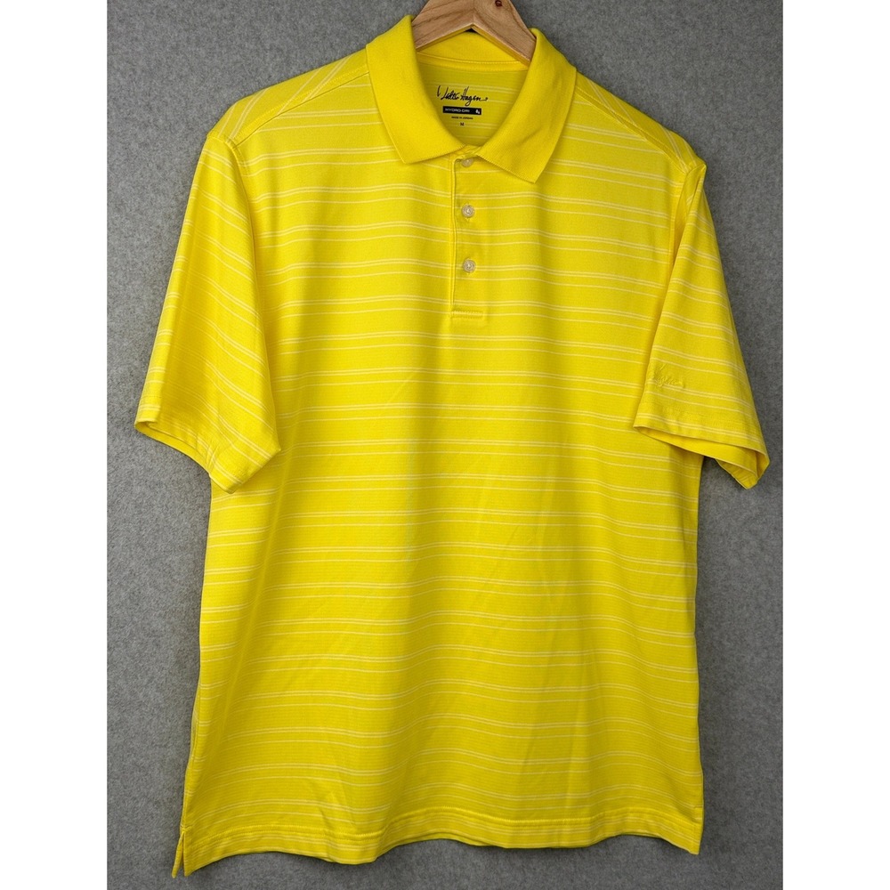 Walter Hagen Polo Men M Yellow Hydro-Dri Striped Short Sleeve Golf Shirt